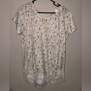 Lauren Conrad lace bottom keyhole back ribbon tie top size XL